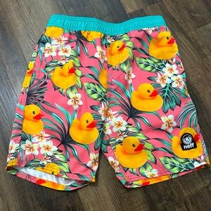 Youth Small Neff Ducky Swim Shorts/Trunks Aqua pink Yellow Polyester Spandex